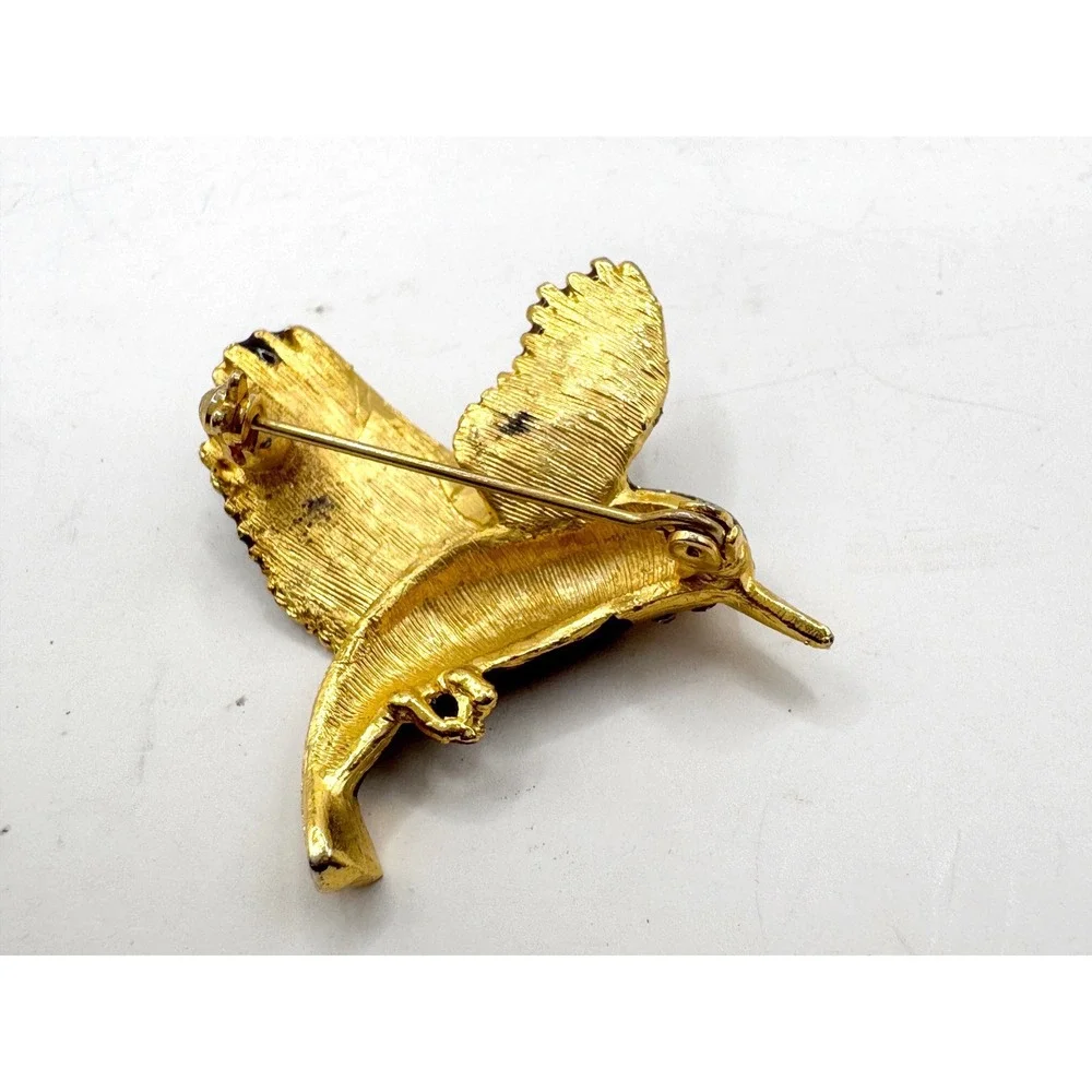 Hummingbird Brooch Pin Set 3pc Rhinestone Enamel Crystal Silver Gold Tone Bird